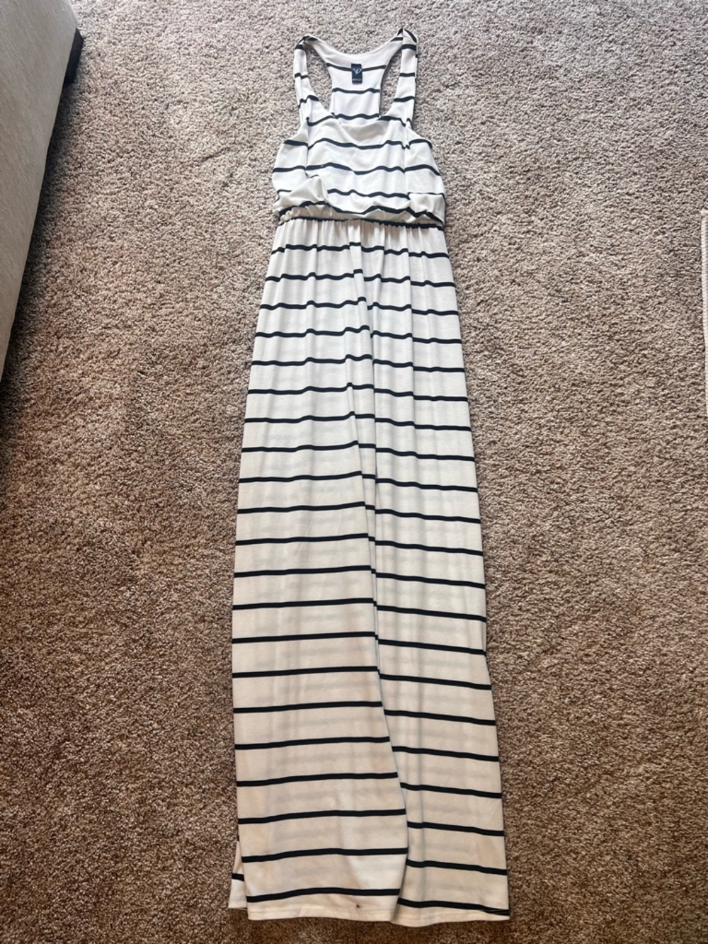 Striped Racerback Maxi Dress in White and black